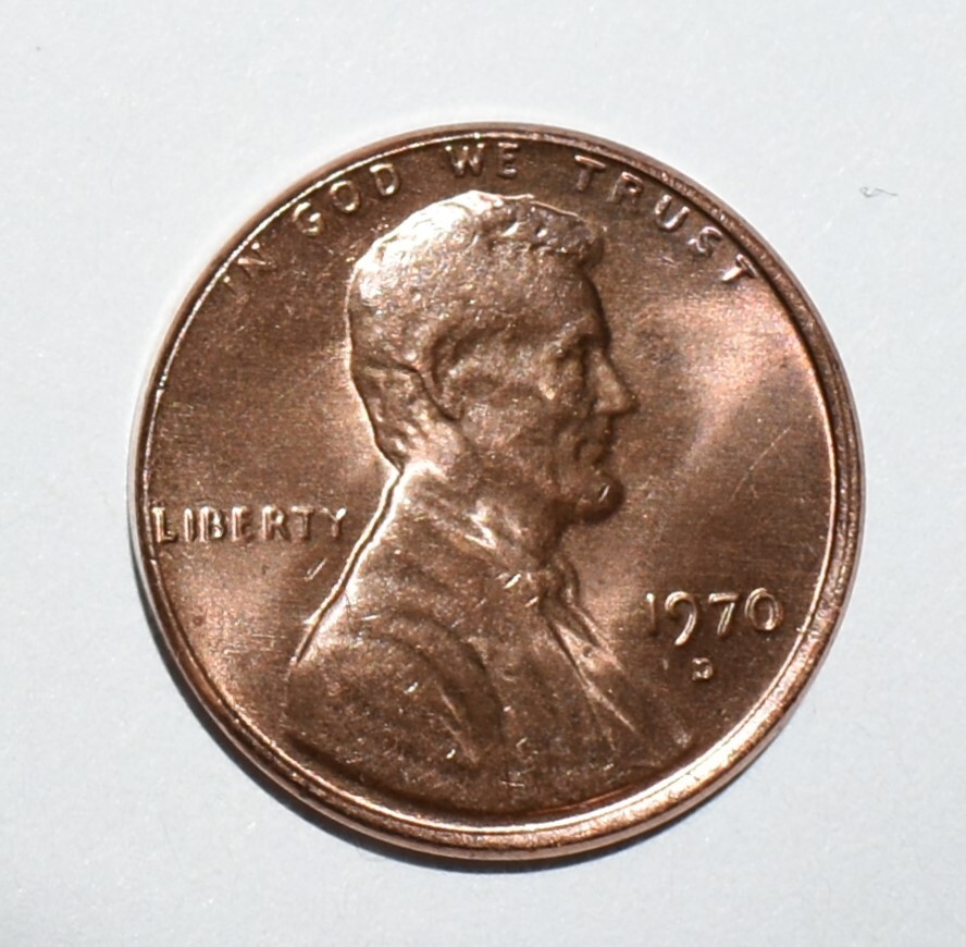1970 D Strike Through Missing Letters Broad Strike Error R & O Uncirculated Red