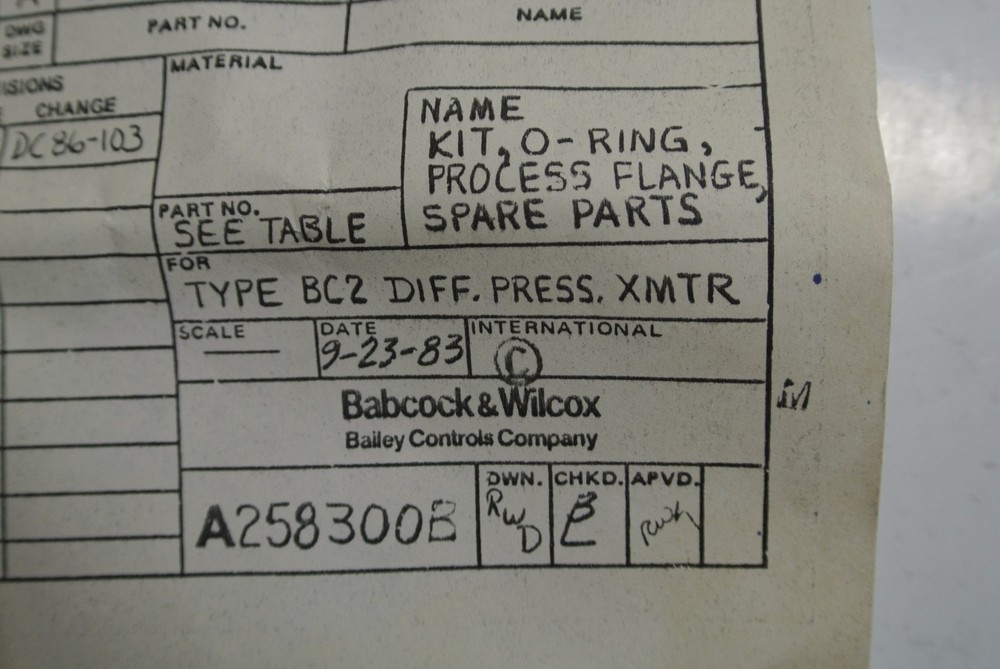 Bailey Controls 258300A1 O Ring kit set of rings New Surplus