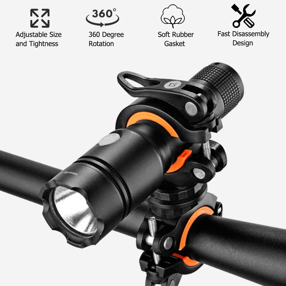 2 Pack Flashlight Mount Holder, Universal Bicycle Led Light Mounting Holder 360°