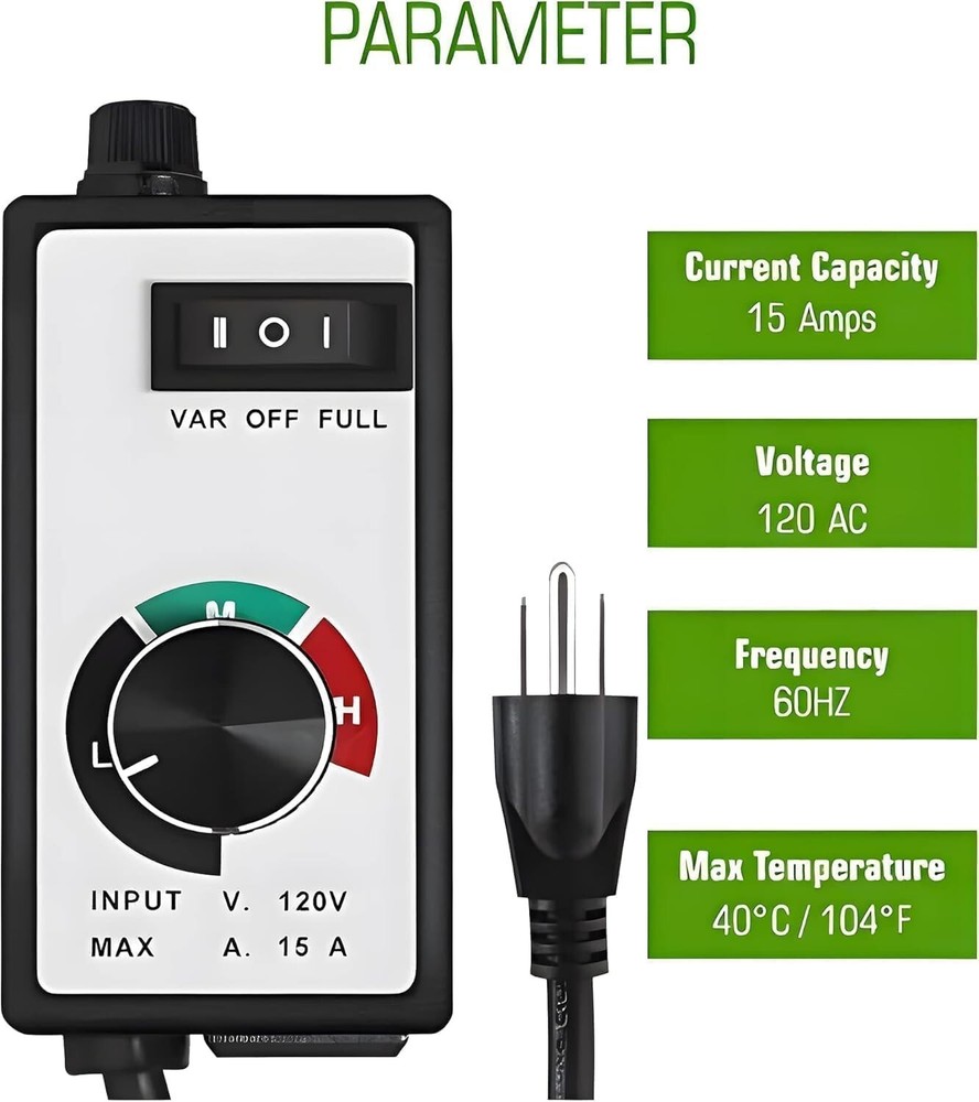 AC Motor Speed Controller 120V 15A - Variable Fan Speed Adjuster for Hydroponics