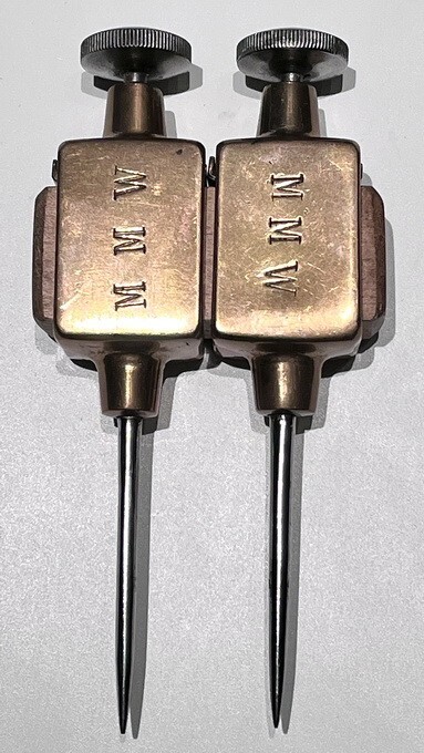 MAGNIFICENT LARGE SET OF HEAVY INITIALED BRASS TRAMMEL POINTS
