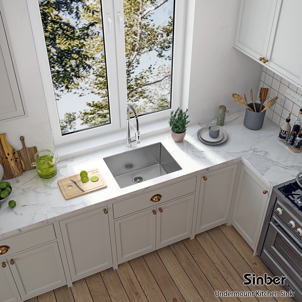Sinber 23" Undermount Single Bowl Kitchen Sink with 304 Stainless Steel