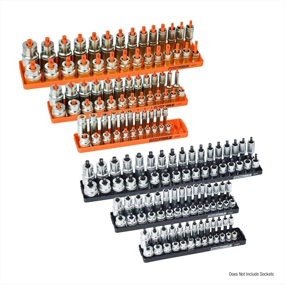 22418 Deluxe 6-Piece Socket Organizer Set - Tool Box Essential in Orange/Black
