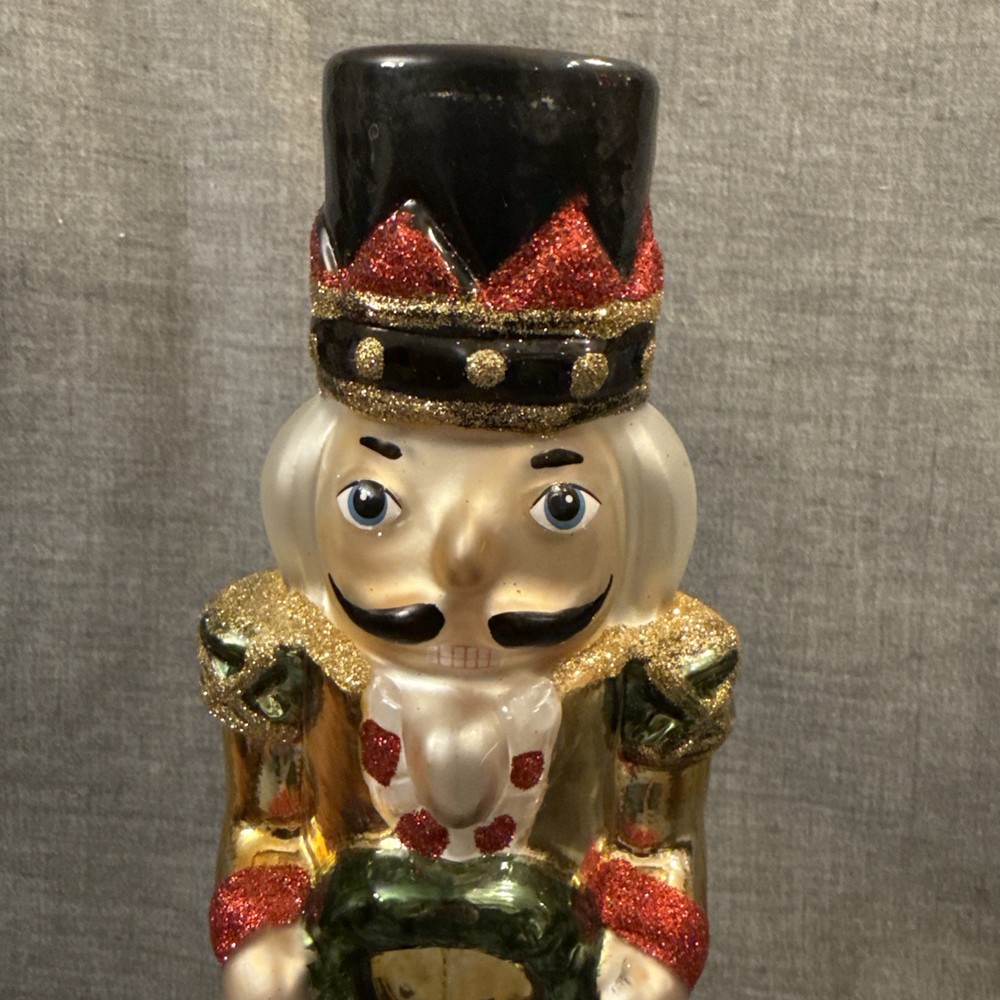Decoris Glass Tabletop Nutcracker 12.5” NWT Gold Green Black