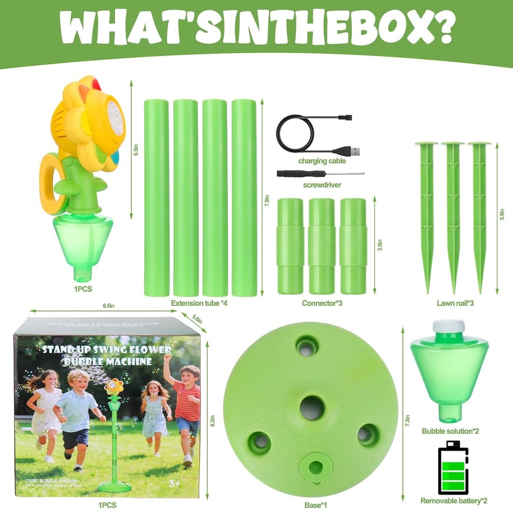 Automatic Flower Bubble Machine for Kid, Handheld&Standing 2 In1 Rechargeable Bu