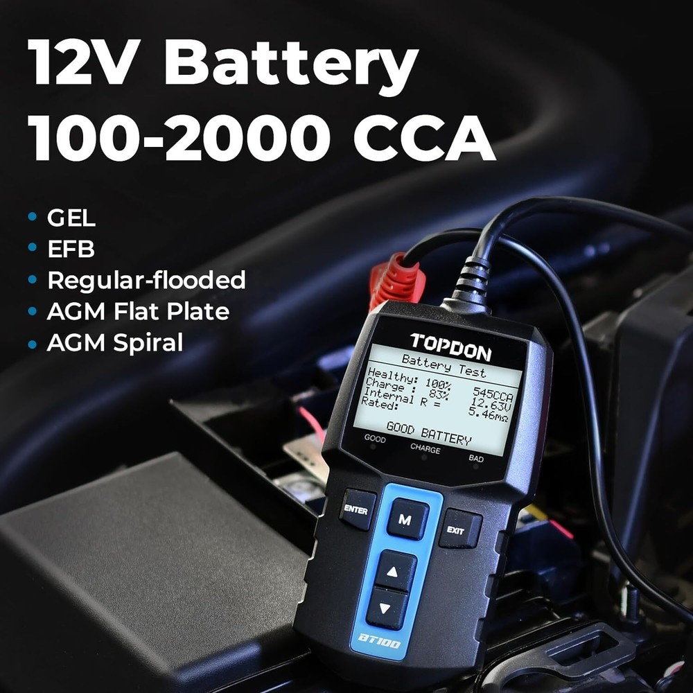 TOPDON BT100 12V Battery Tester & Battery Analyzer & Battery Load Tester