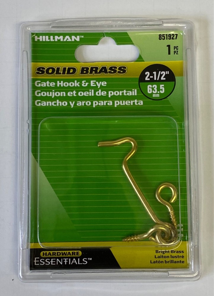 Hardware Essentials Gate Hook & Eye Solid Brass 2-1/2" Bright Brass 851927