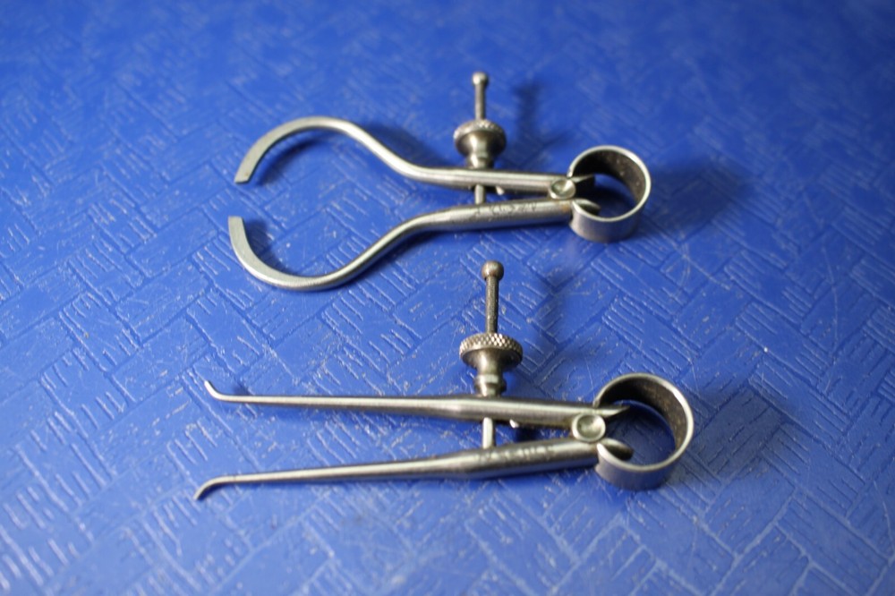 (2) Starrett Spring-Type Outside Inside Caliper 2" Solid Nut Round Leg ID OD 151