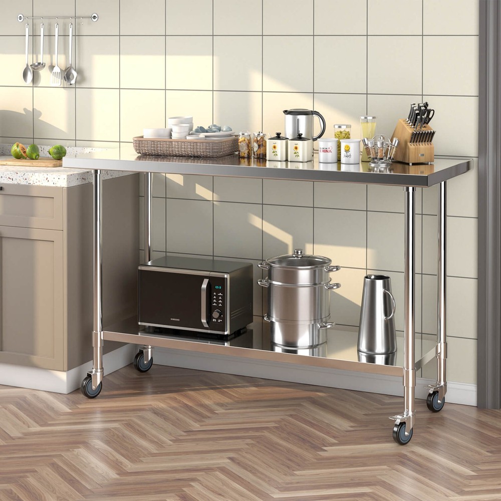 24" x 60 " Stainless Steel Work Table Kitchen Prep Work Table w/wheels Silver