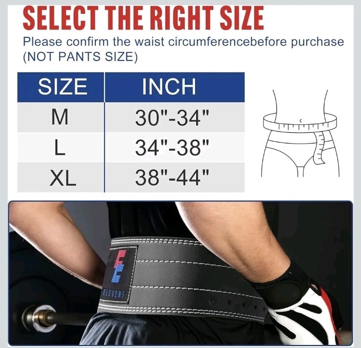 Elevens Leather Weightlifting Belt Size Medium 30”-34”Black