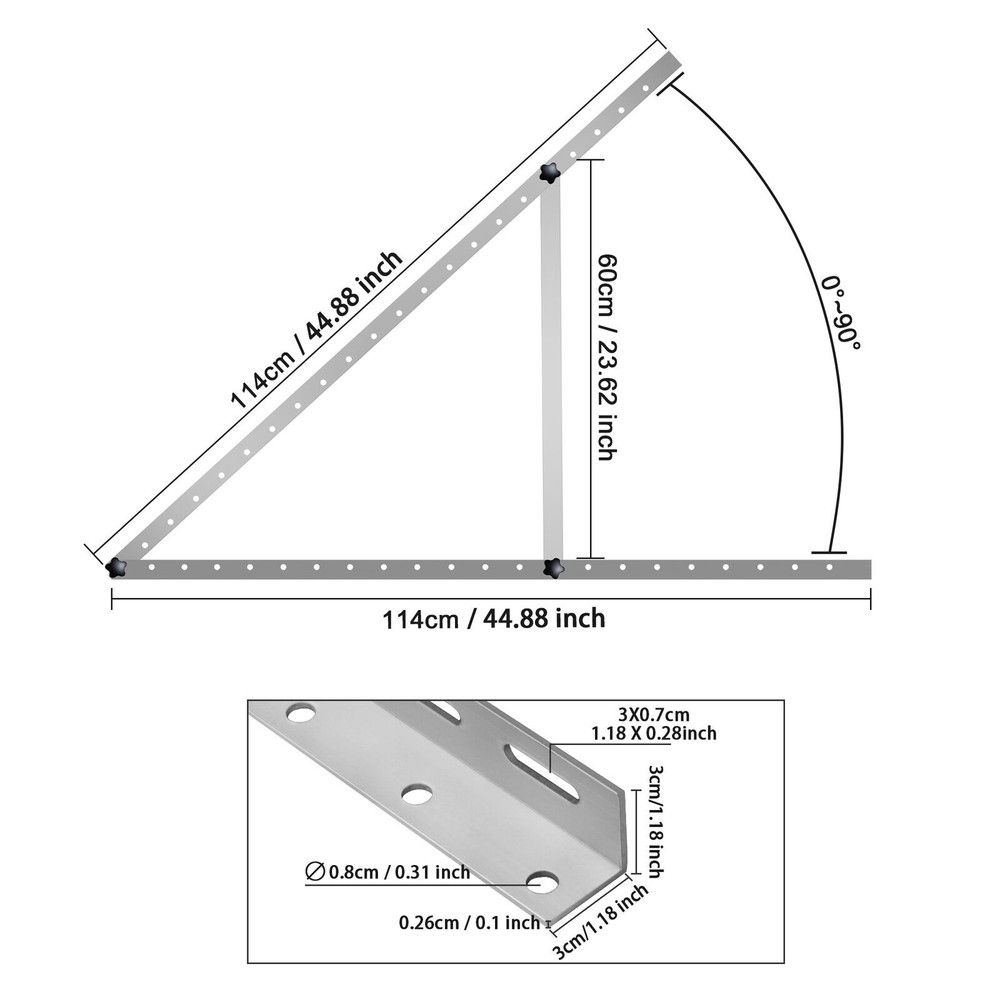2 Set Solar Panel RV Tilt Mount（45in）Brackets Roof Flat Surface Adjustable Frame
