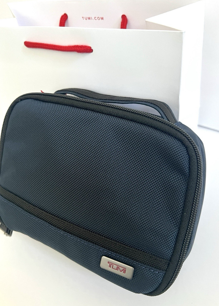 Tumi Navy Cube Travel Pouch Accessory Zipper Bag
