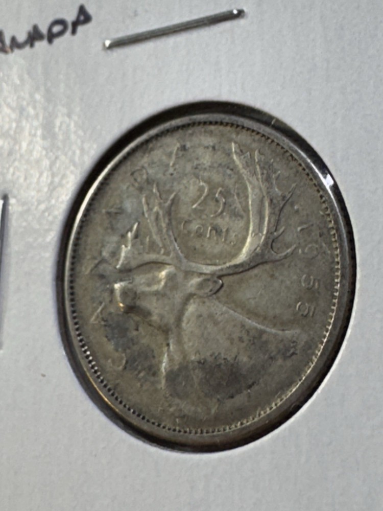 1955 Canada 25 Cents Silver Coin