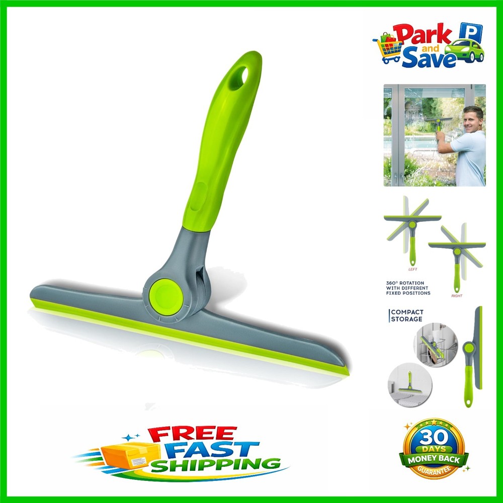 Compact 10" Green & Grey Window Squeegee - Heavy Duty with Easy Grip Handle