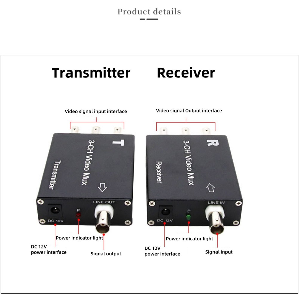3 Channel Video Multiplexer Analog Camera Extender Receiver&Transmitter DC12V