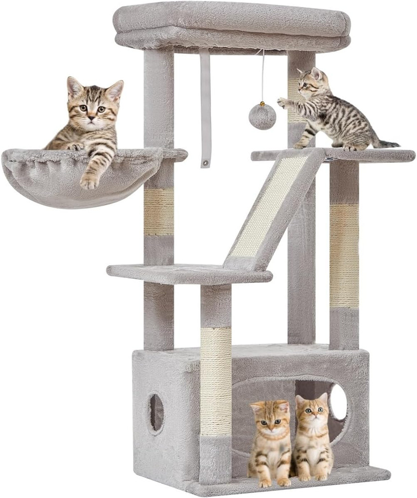 Luxurious 38.2-Inch Cat Tree Tower with Adjustable Baskets and Perch - Light Gra