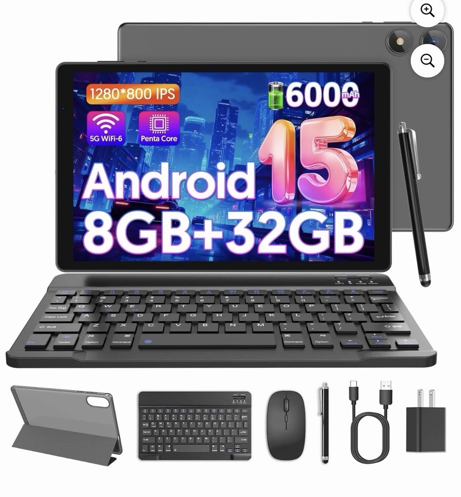 10.1 inch Android 15 Tablet, Penta-Core