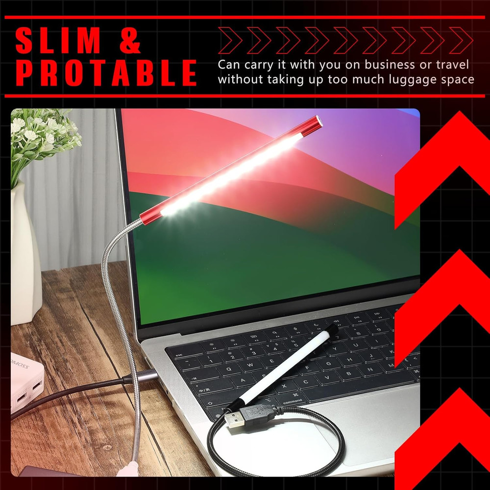 2 Pieces USB LED Light for Laptop Keyboard Gooseneck Light Computer Black Red