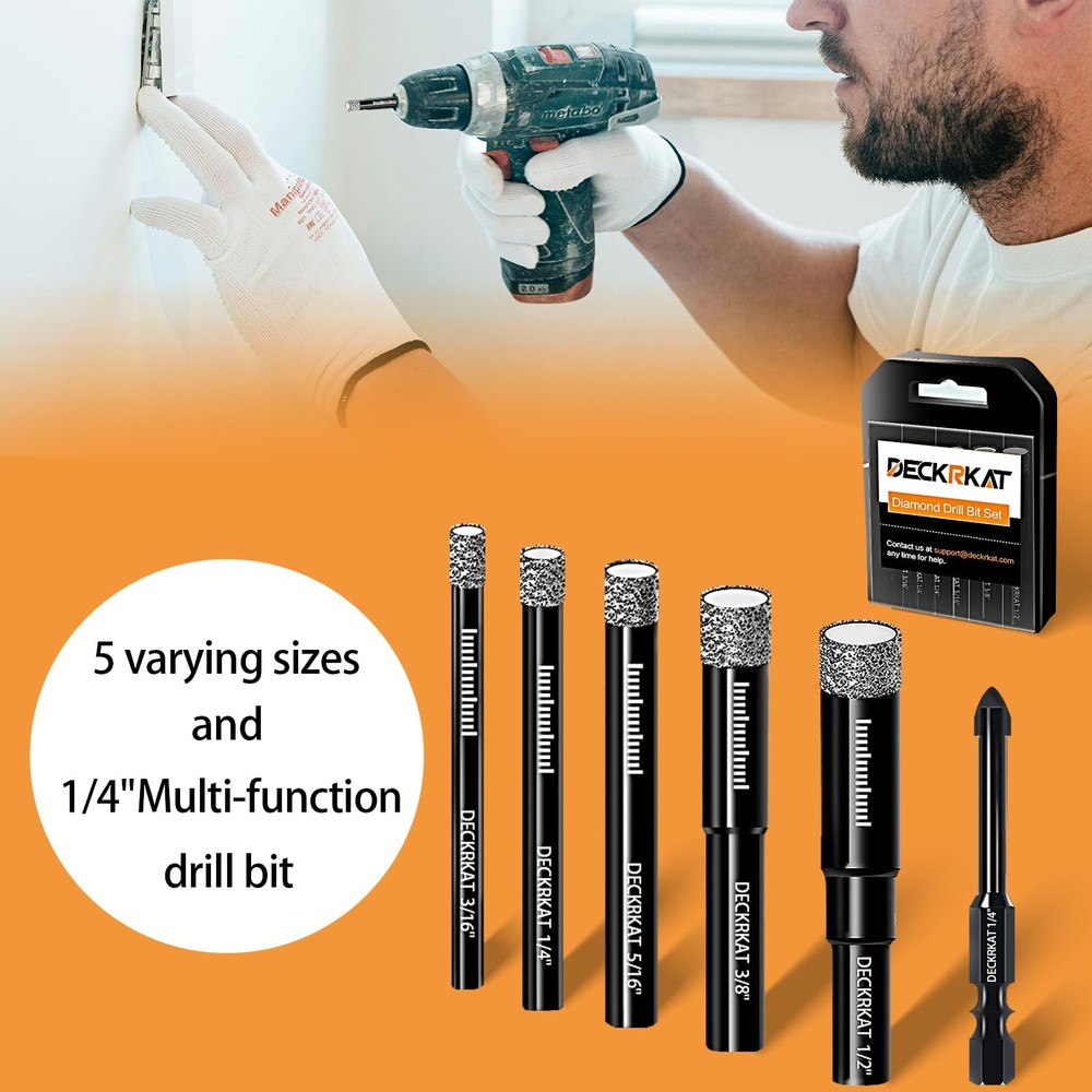 DECKRKAT 7-Piece Dry Diamond Drill Bits & 7 Piece Multi-Size (with Carbide)