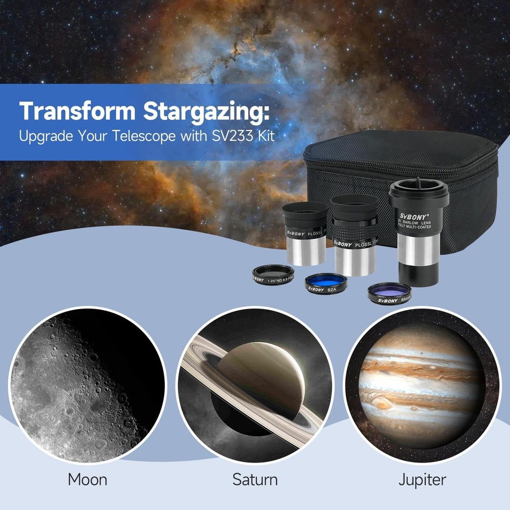 SVBONY SV233 7-Piece Eyepiece & Filter Accessory Kit, Includes Two 1.25” E