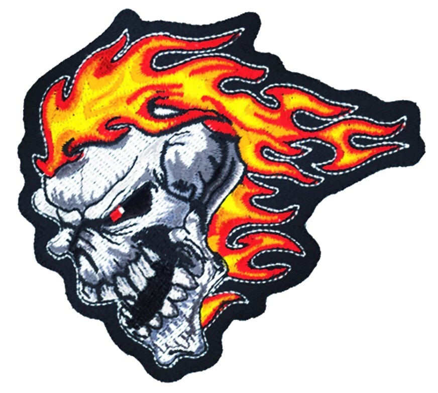 NEW LETHAL THREAT FLAMING SKULL HEAD MINI PATCH 3.75"x3" MN32004
