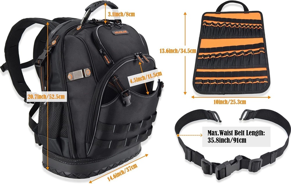 77-Pockets Tool backpack, Tool backpack for men, HVAC tool bag backpack