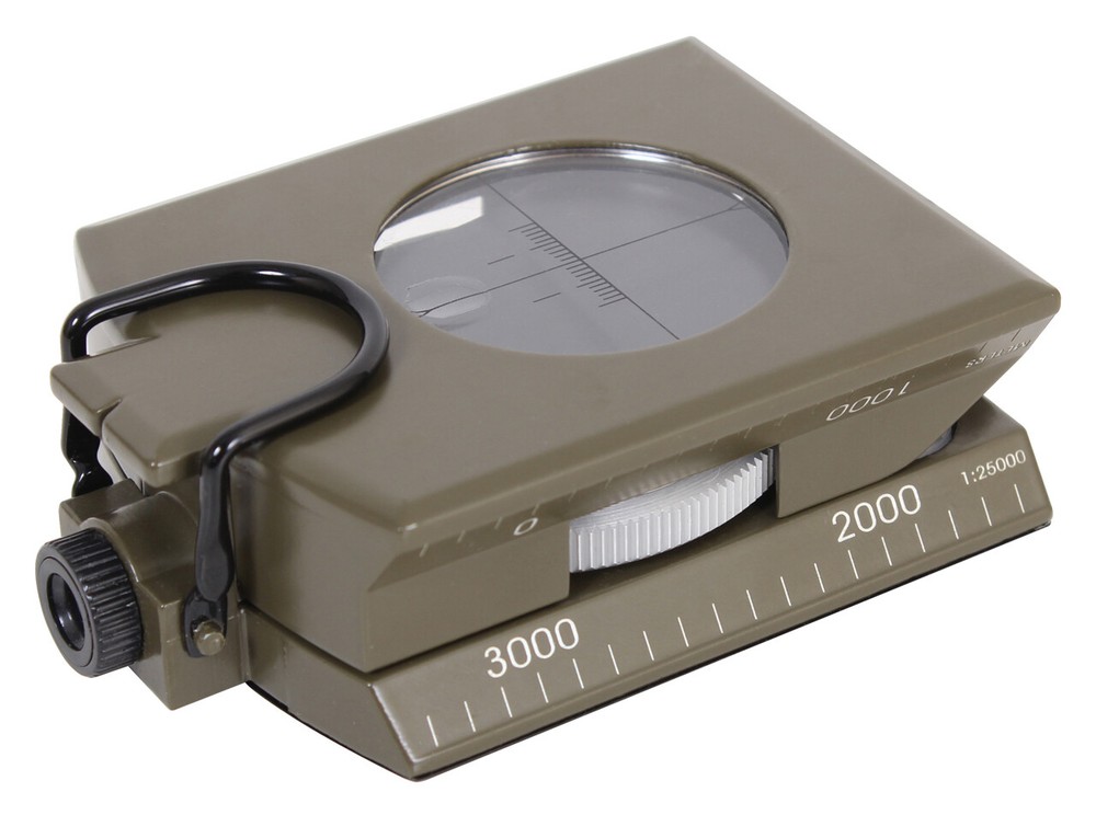 Deluxe Olive Drab Folding Marching Compass with Scales, Level, Magnifier