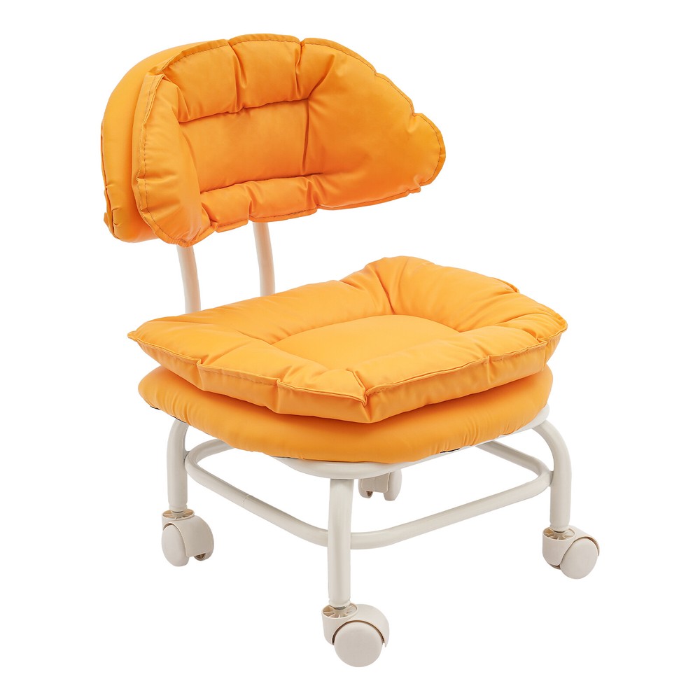 Orange Rolling Stool with Back Rest Heavy Duty Rolling Stool Roller Chair