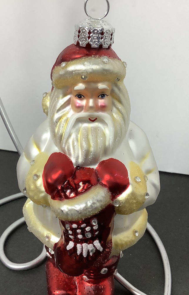 Blown Glass Santa Ornament 5” Tall