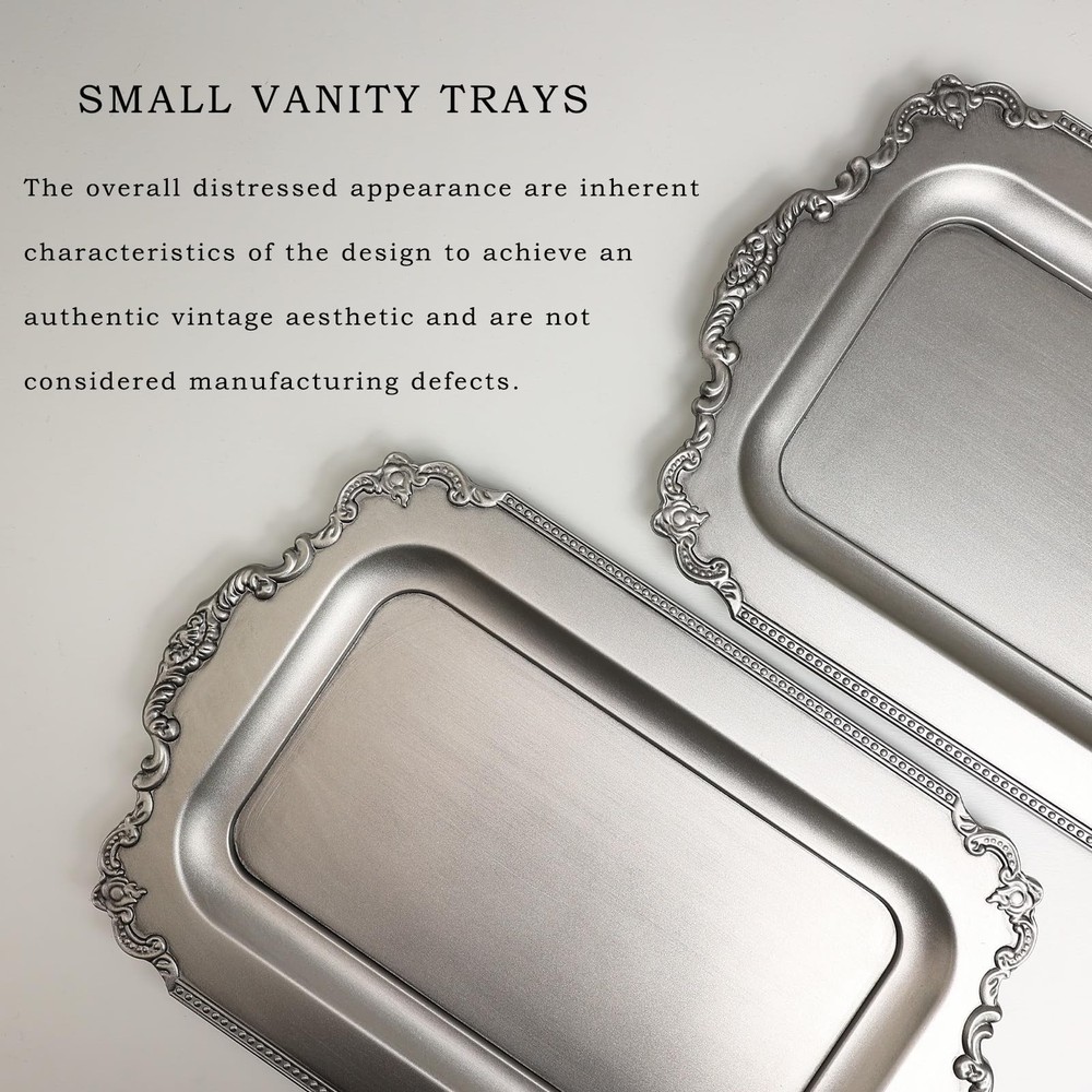 Leemxiiny 2 Matte Silver-Effect Plastic Decorative Trays for Coffee Table