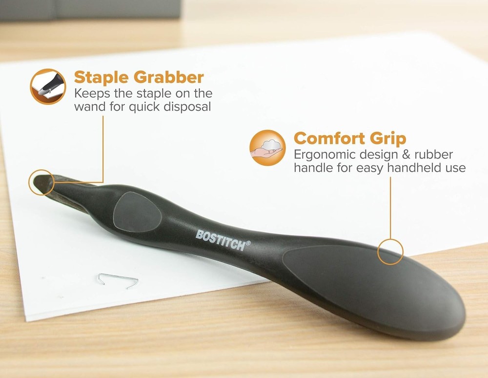 Compact Black Staple Remover - Ergonomic Design with Magnetic Pickup Function