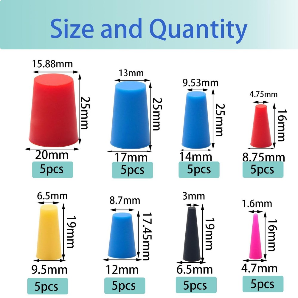 40PCS Silicone Rubber Stoppers, 8 Sizes High Temp Silicone Rubber Protective ...