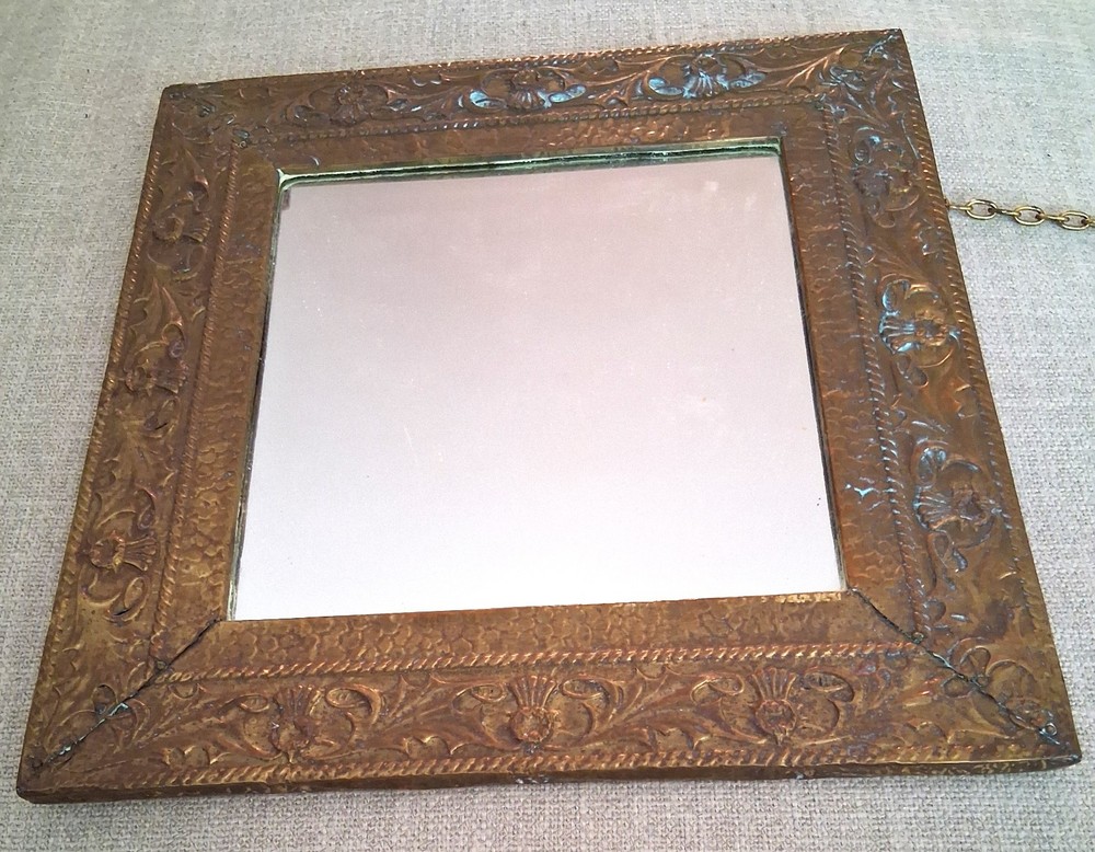 Antique Arts & Crafts Copper Repousse Mirror C1900's