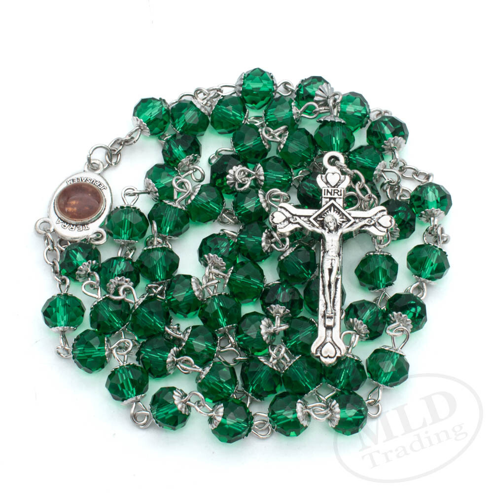 Emerald Green Rosary Necklace – Jerusalem Holy Center – 8mm Catholic Beads