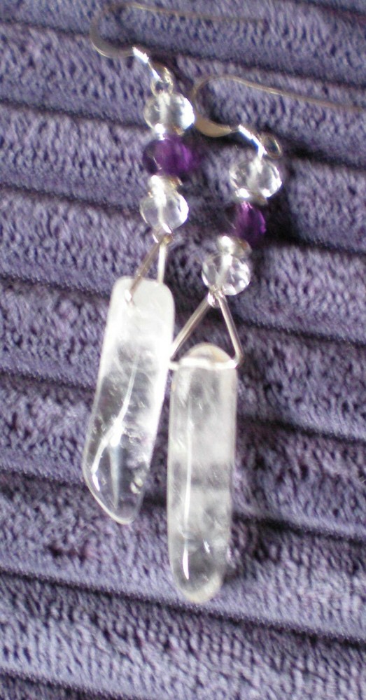 Amethyst & Clear Quartz Sterling Silver Earrings e163