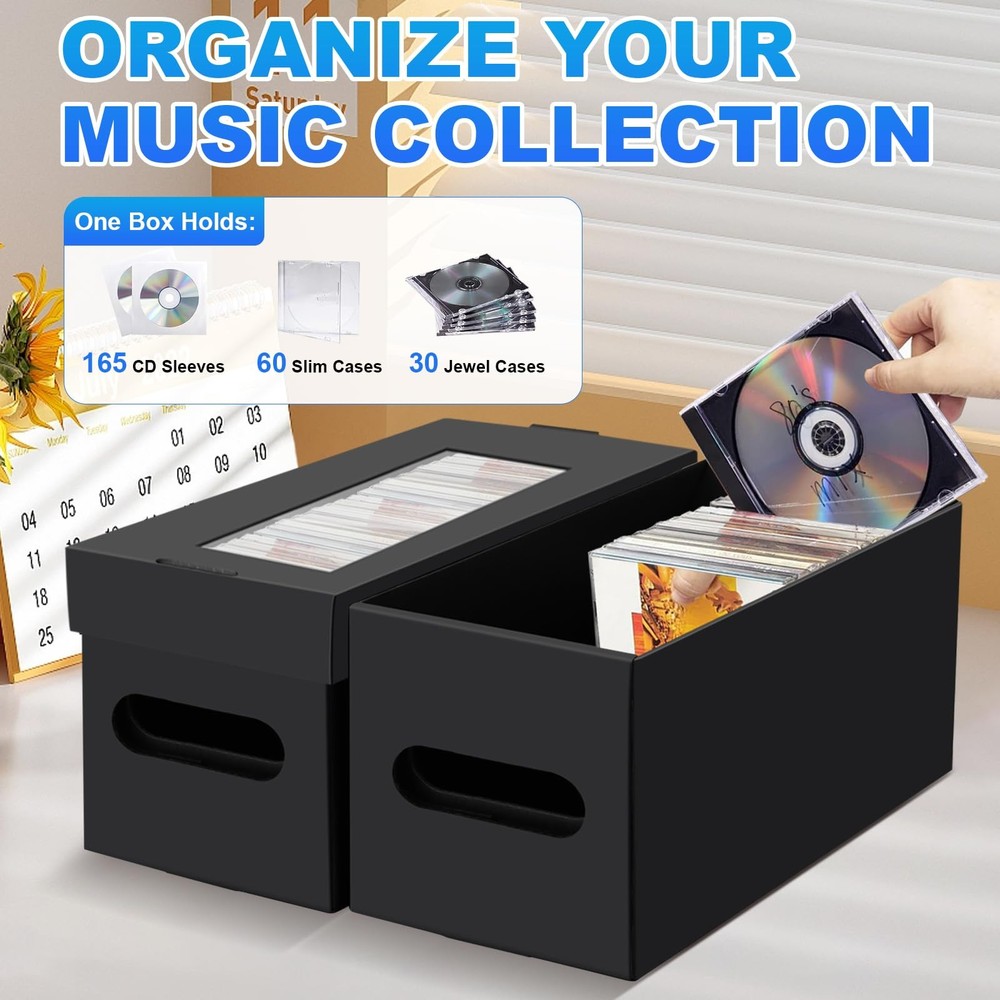 CD Storage Boxes,4 Pack Cardboard CD Case Storage,CD Case Holder with Lid,Hol...