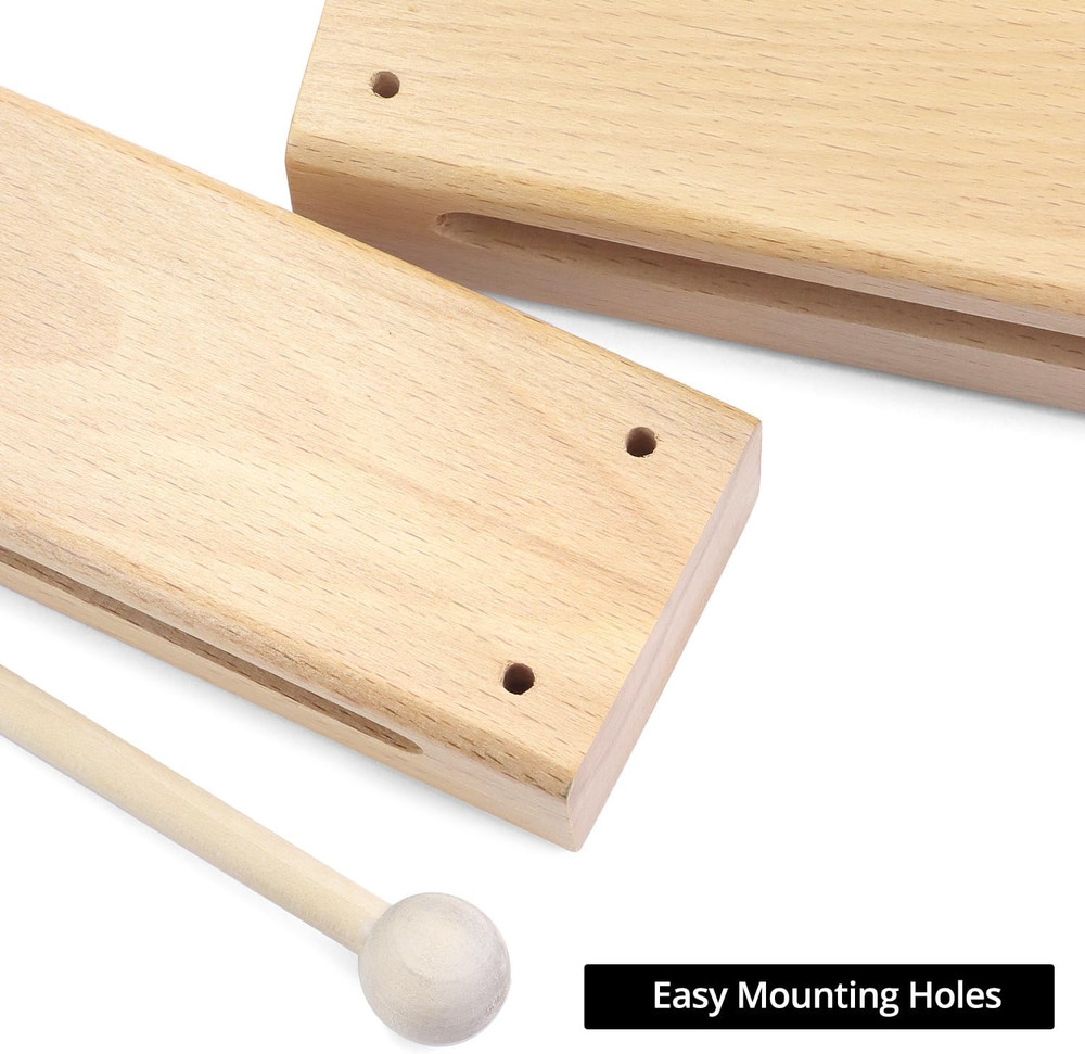 2-Pack Beech Wood Percussion Blocks with Mallets Rhythm Instrument Set