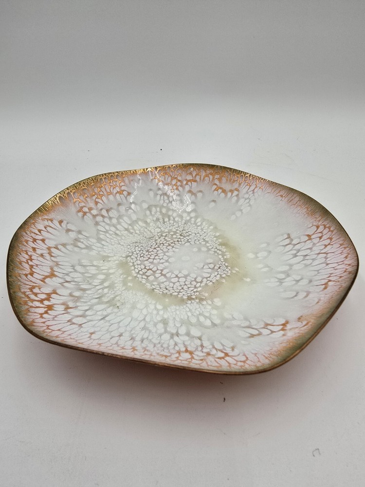 Enamel On Copper Dish 6 5/8” Wavy Signed