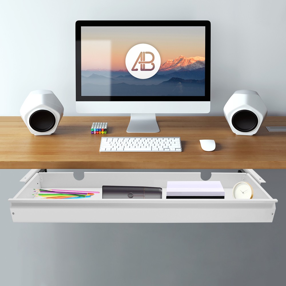 33" White Sliding Pull-Out Desk Drawer - Space Saver Organizer
