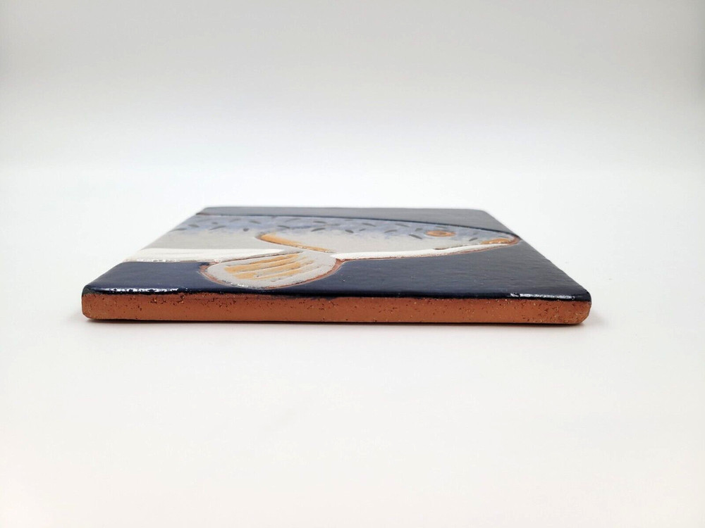 Tile Trivet Fish 6" Square Clay Art Hand Painted