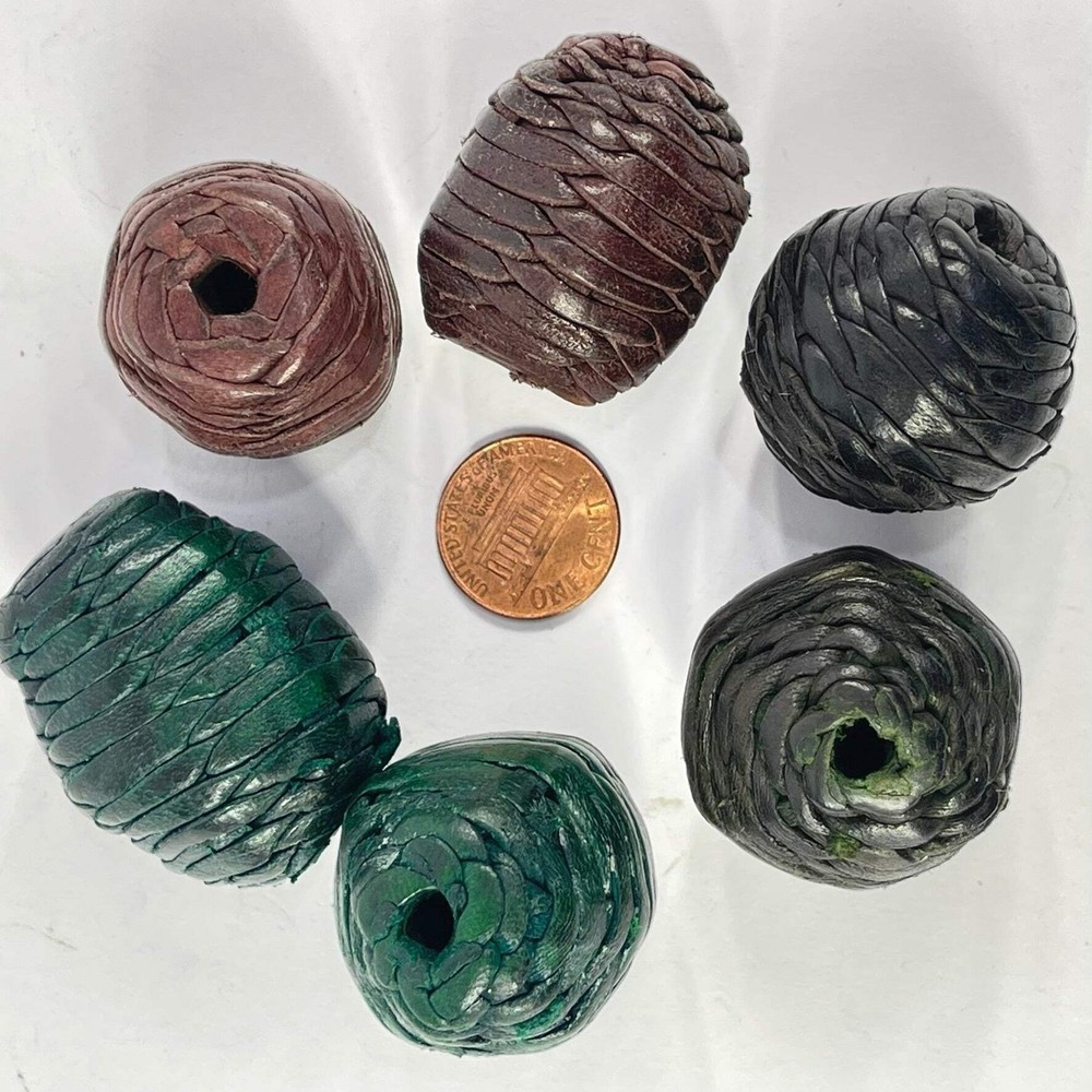 6 Woven Leather Beads Morocco