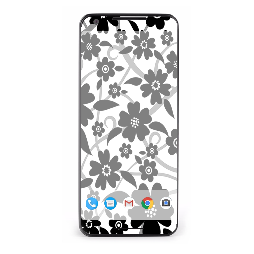 Google Pixel 2 Skins Decal Wrap Black white Flower Print