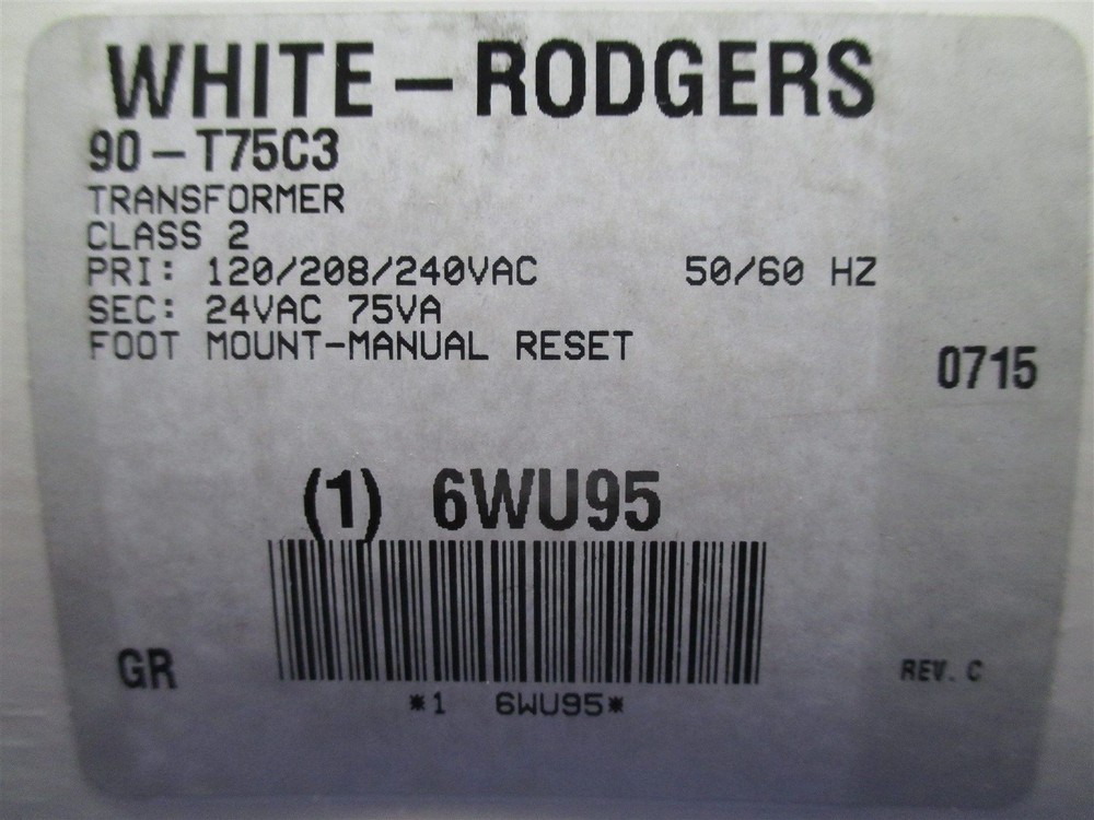 White-Rodgers Transformer 90-T75C3 new