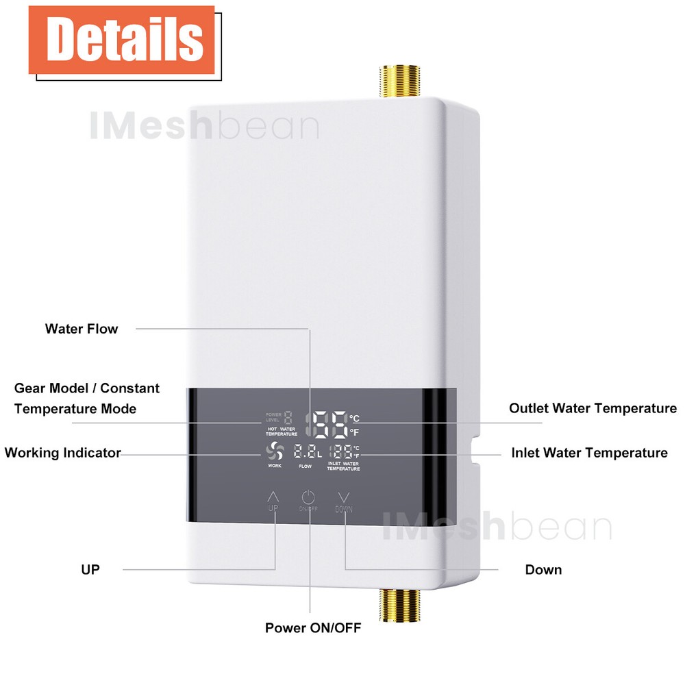 3000W Kitchen Electric Hot Tankless Water Heater Shower Instant Boiler Bathroom