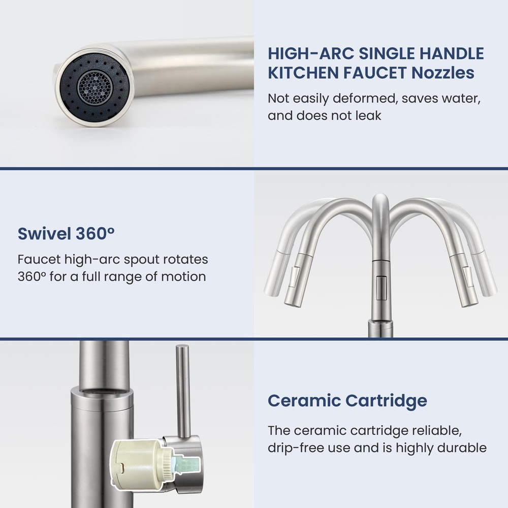 Kitchen Faucet with Pull-Down Sprayer, Brushed Nickel, High-Arc Single Handle...
