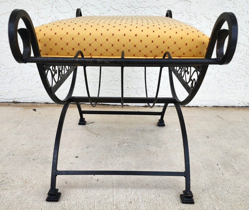 Vintage Italian Scrolled Wrought Iron Vanity Bench