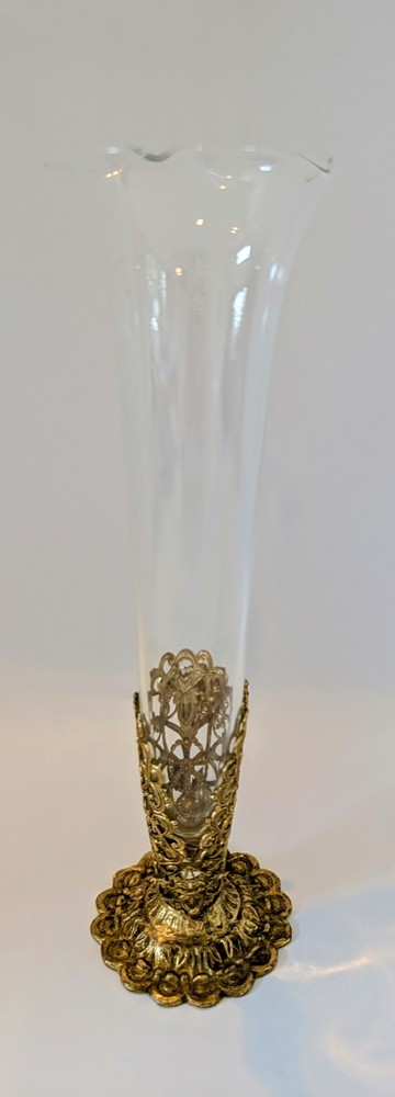 Vintage Regency Ormolu Vanity Flower Bud Vase with Glass Insert