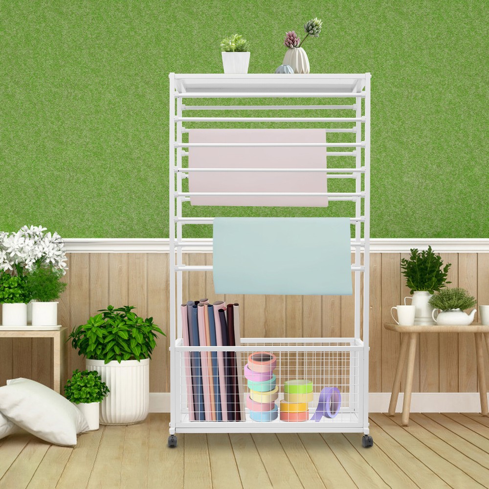 Floor Mount Mobile Ribbon Holder Organizer with Wheels and Ample Storage Space