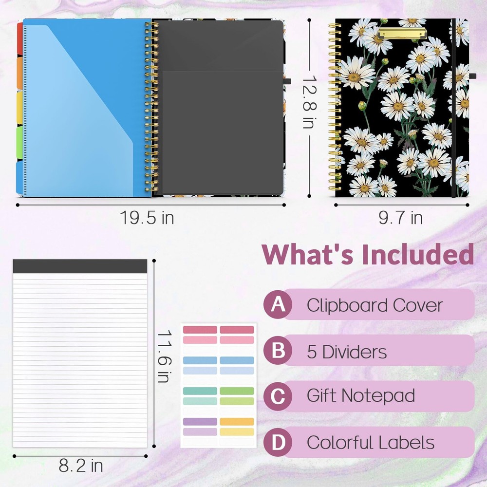 Clipboard Folio with Refillable Notepad, Folder with 10 Storage Pockets for L...