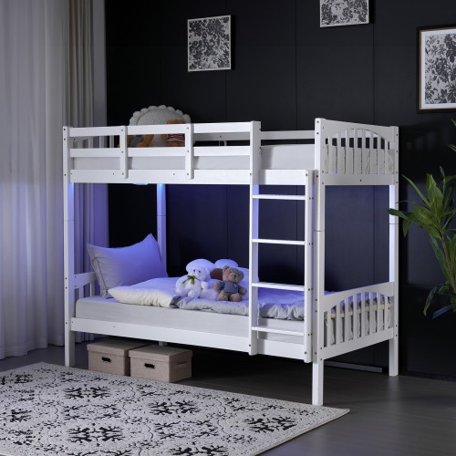 Bunk Bed Frame with Ladder for Kids Easy Assembly No Box Spring Needed White